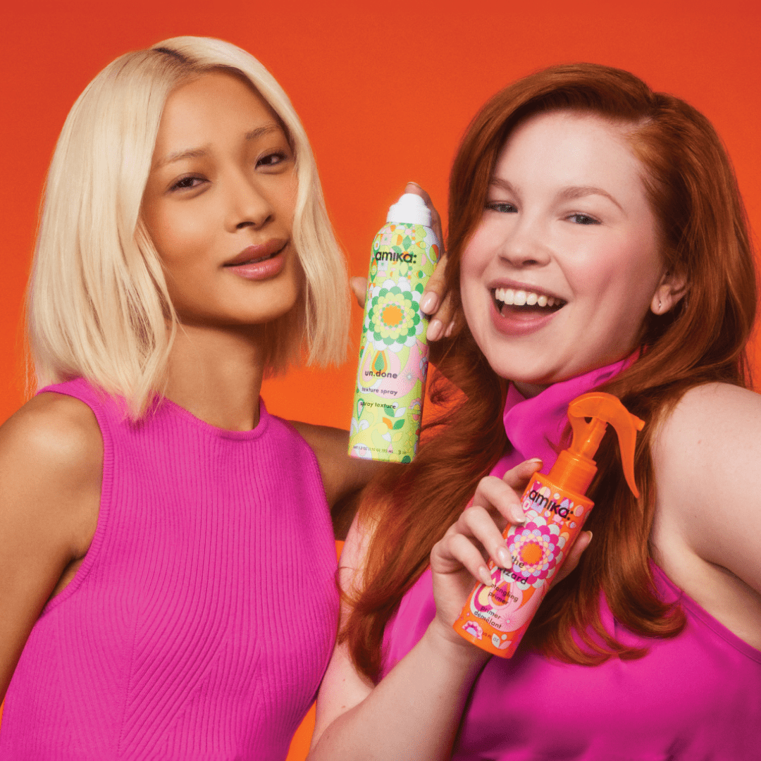 Two models showcasing un.done and the wizard amika hair products