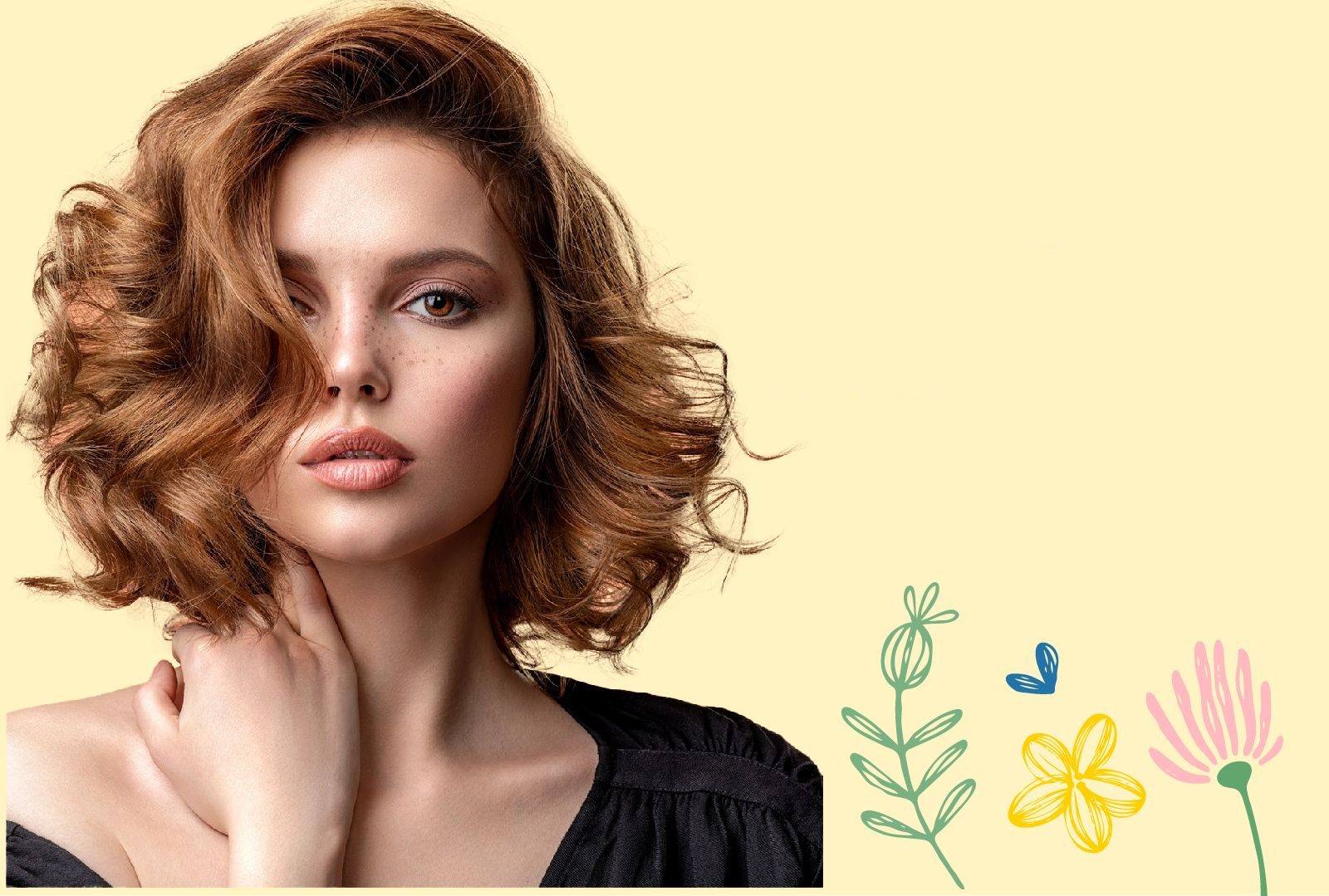 Woman with stylish hair style and decorative flowers